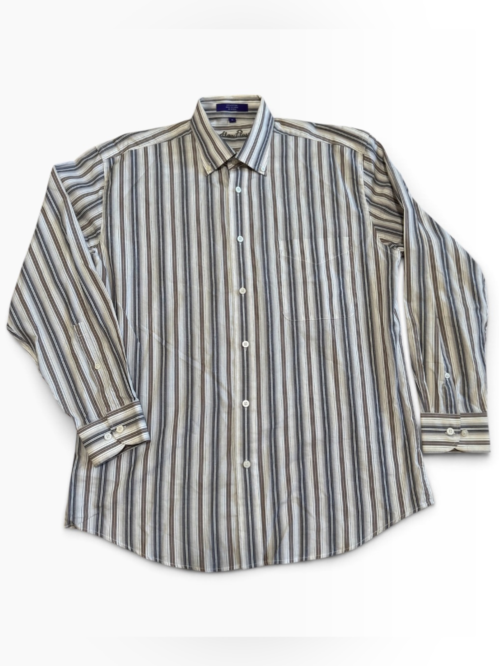 Alan Flusser Men's Size M Button Down Shirt Multicolor Striped 100% Cotton LS